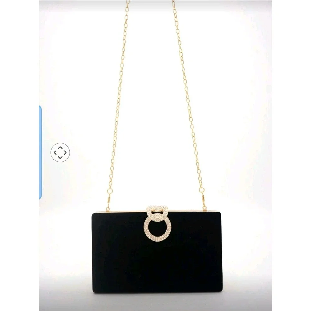 New black Velvet Box-Shaped Party Clutch, Formal Wedding Bag‎ Purse For Woman